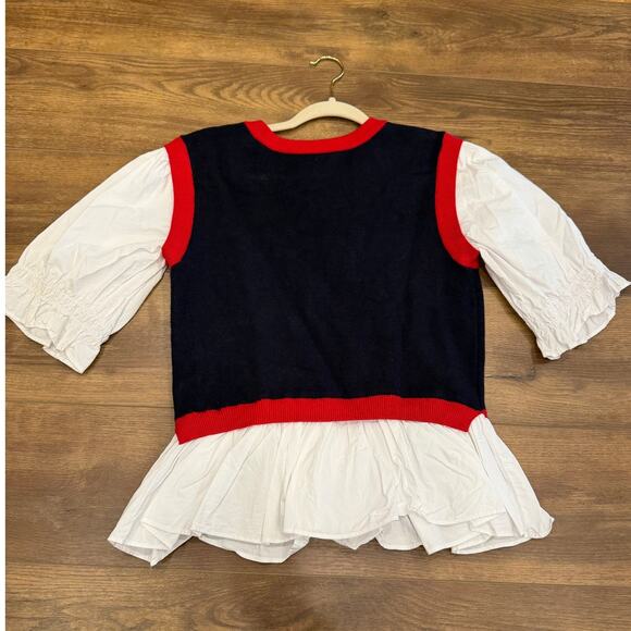 Anthropologie Layered Poplin Sweater Top in Navy Blue size Large - Picture 5 of 9